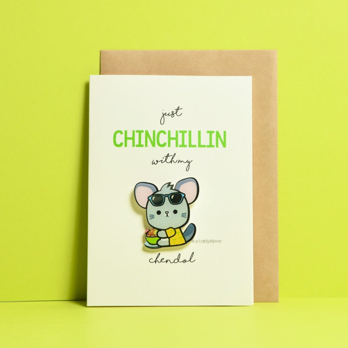 Chinchillin Pin Badge Card