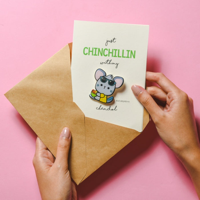 Chinchillin Pin Badge Card